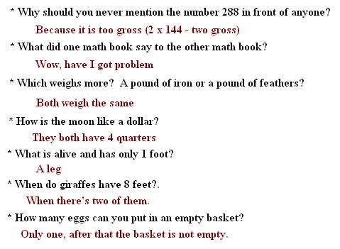 Answers for maths riddles