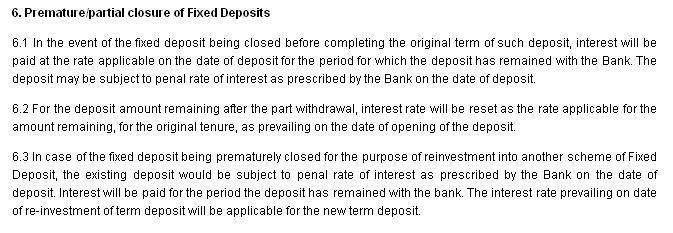 Terms and Conditions for Premature closure of Fixed Deposit in ICICI banks