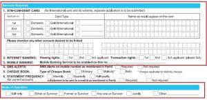 SBI: Applicantion form showing services and mode of operation