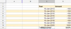 IRR Calculation in Excel