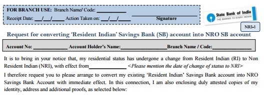 Convert Resident Saving Bank account to NRO account, On Becoming NRI
