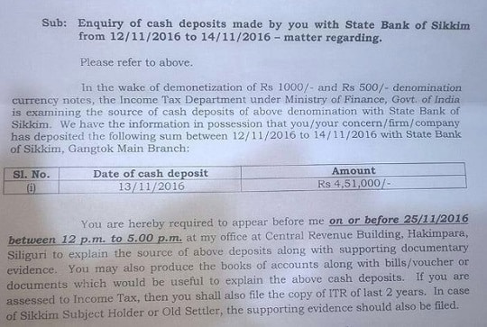 Income tax notice explain source of cash deposits demonetization