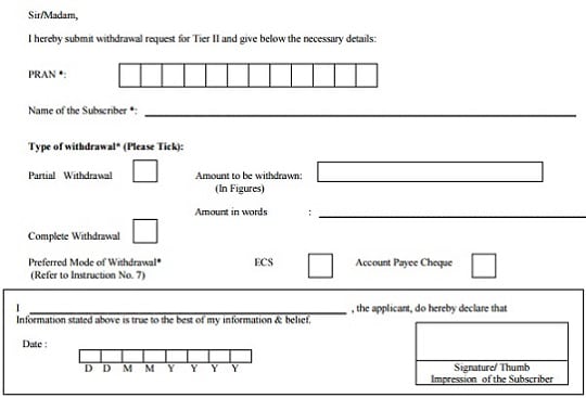 Nps tierII withdrawal form