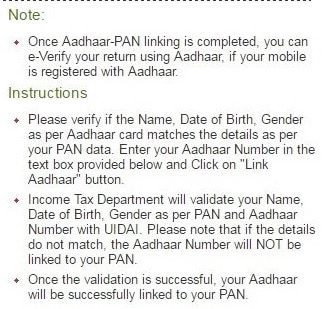 Income Tax ITR link Aadhaar with PAN Instructions