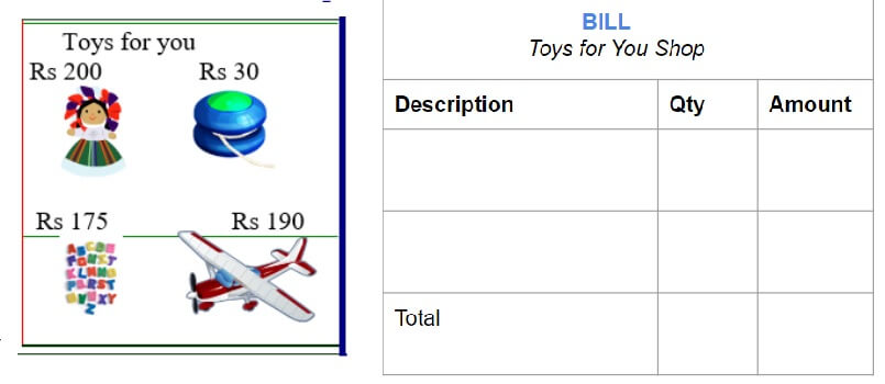 Make bill for the toys you bought