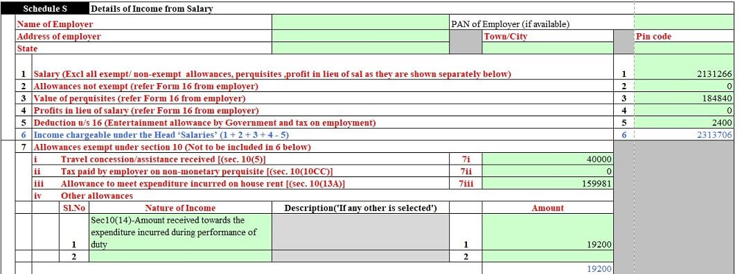 Fill ITR2 Salary details