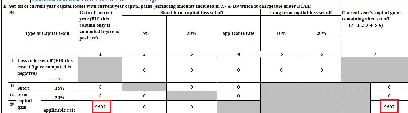 in CG Schedule, Section E,,Check Short term capital gain is at appropriate tax rate