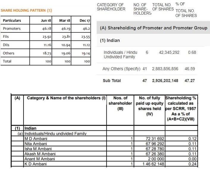 Promoters Holdings of Reliance Industries