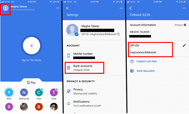 Find UPI Id on Google Pay