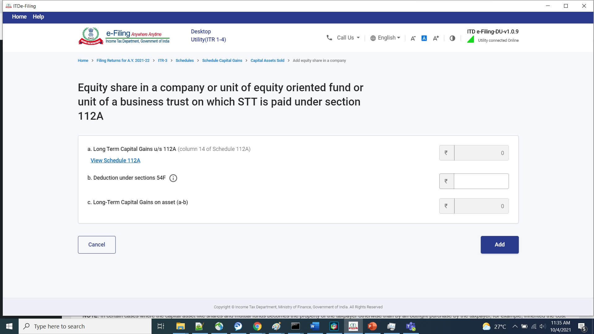 Itr short term capital gains before details